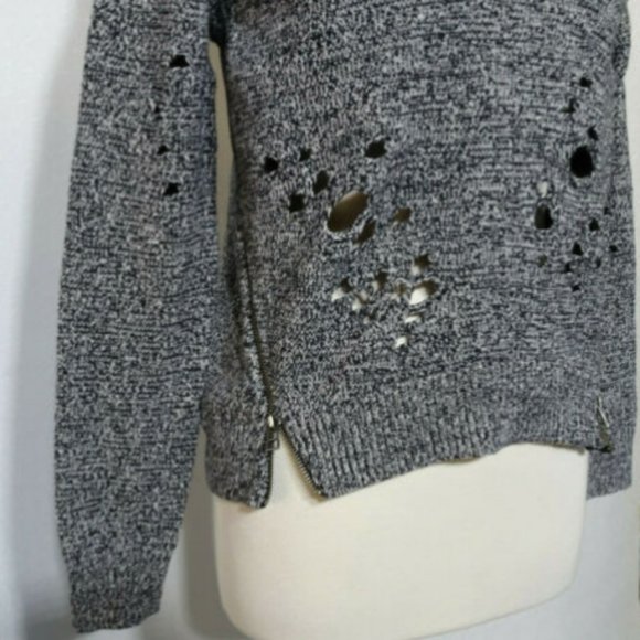 Express Size S Black White Distress Sweater Top - Picture 2 of 8